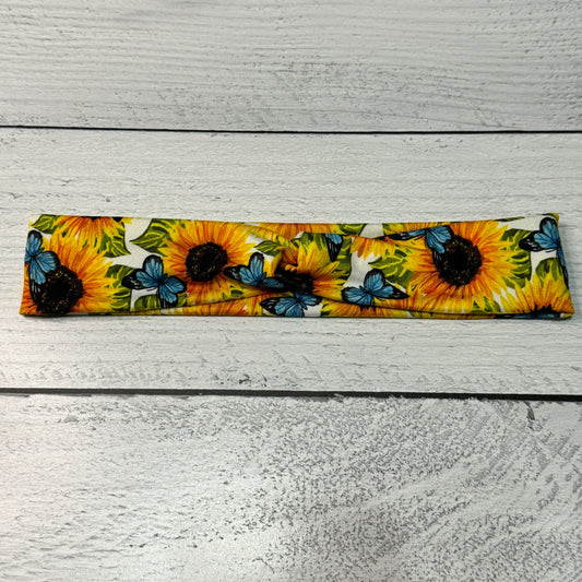 Sunflower and Butterfly Headband for Women (Brushed Poly)